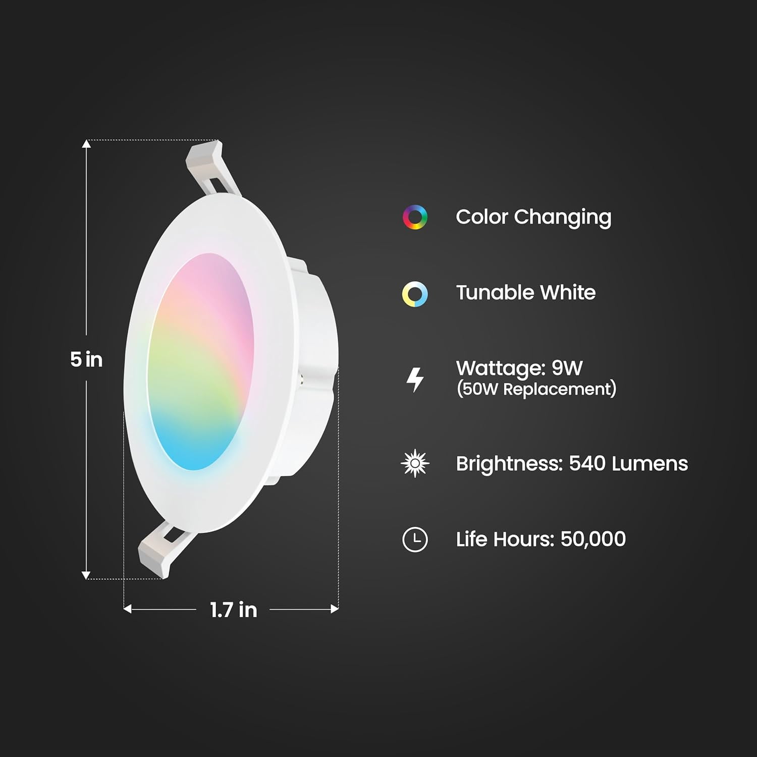 UKLL-4 Inch Smart Recessed Light Canless Jbox, Color Changing and ...