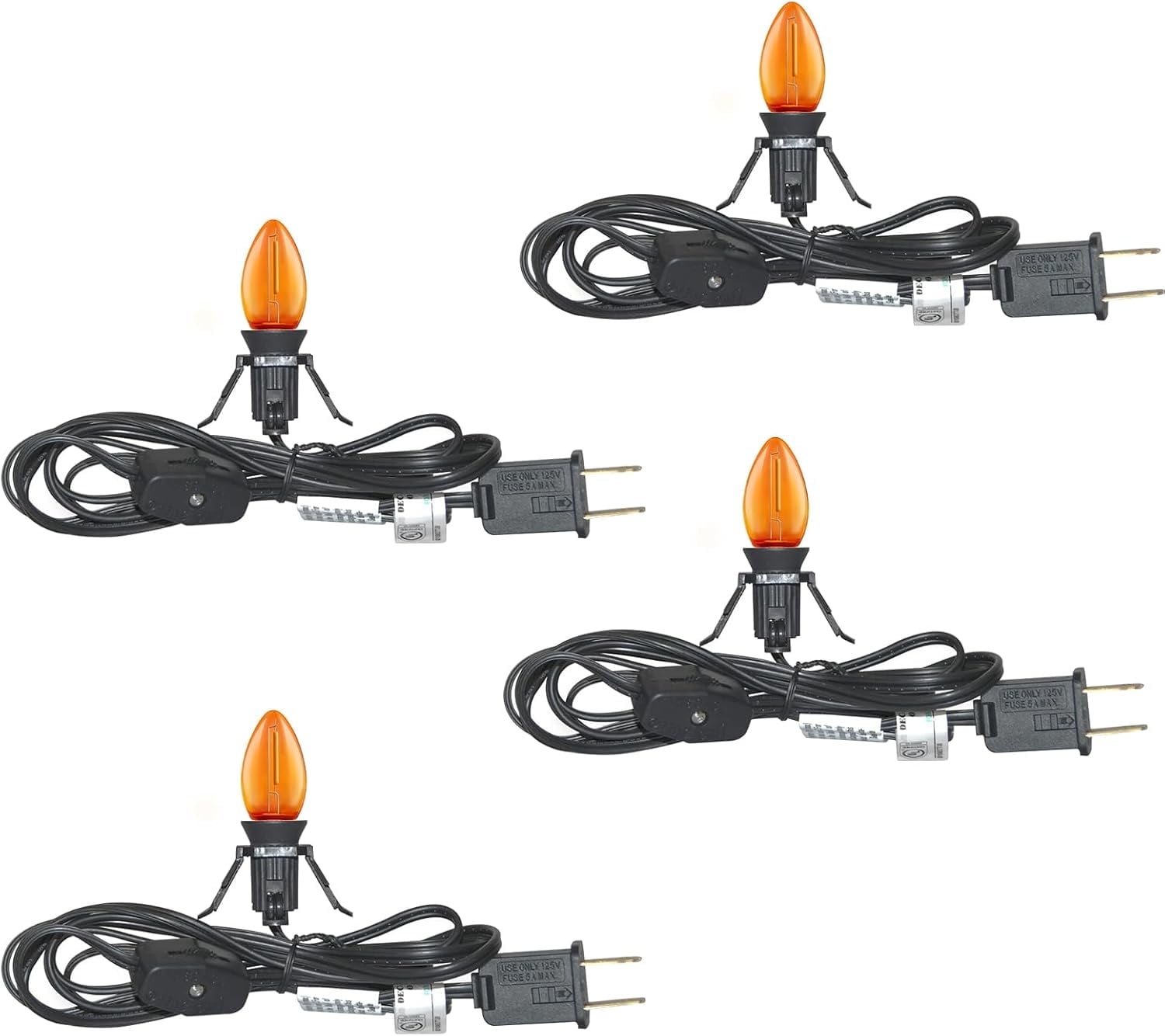 UKLL-4 Pack Accessory Cord with One LED Orange Light Bulb, 6Ft Black ...