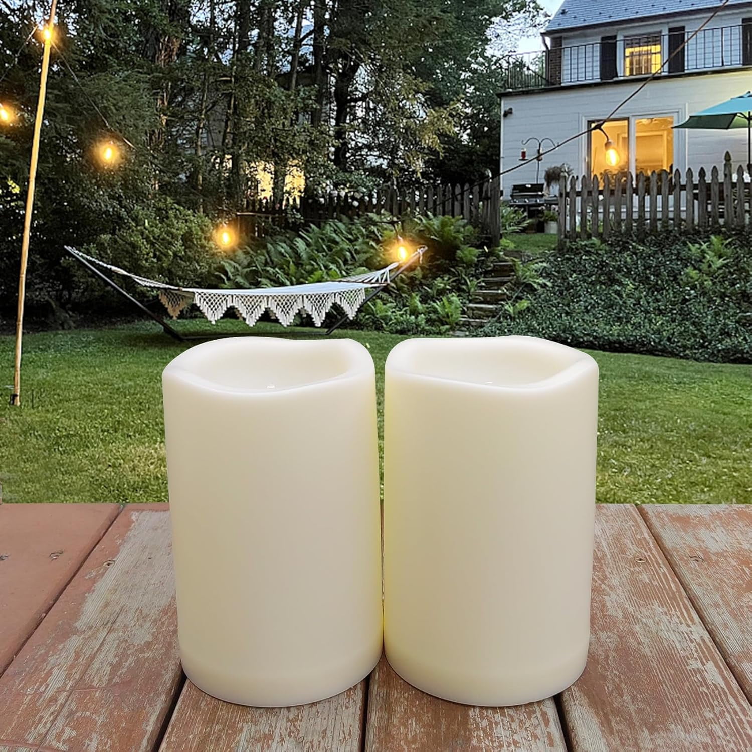 SLFR-10" X 4" Large Outdoor Waterproof Flickering Flameless Candles Timer 2pcs Battery Operated Led Pillar Candles Embedded Star String Outdoor Lantern