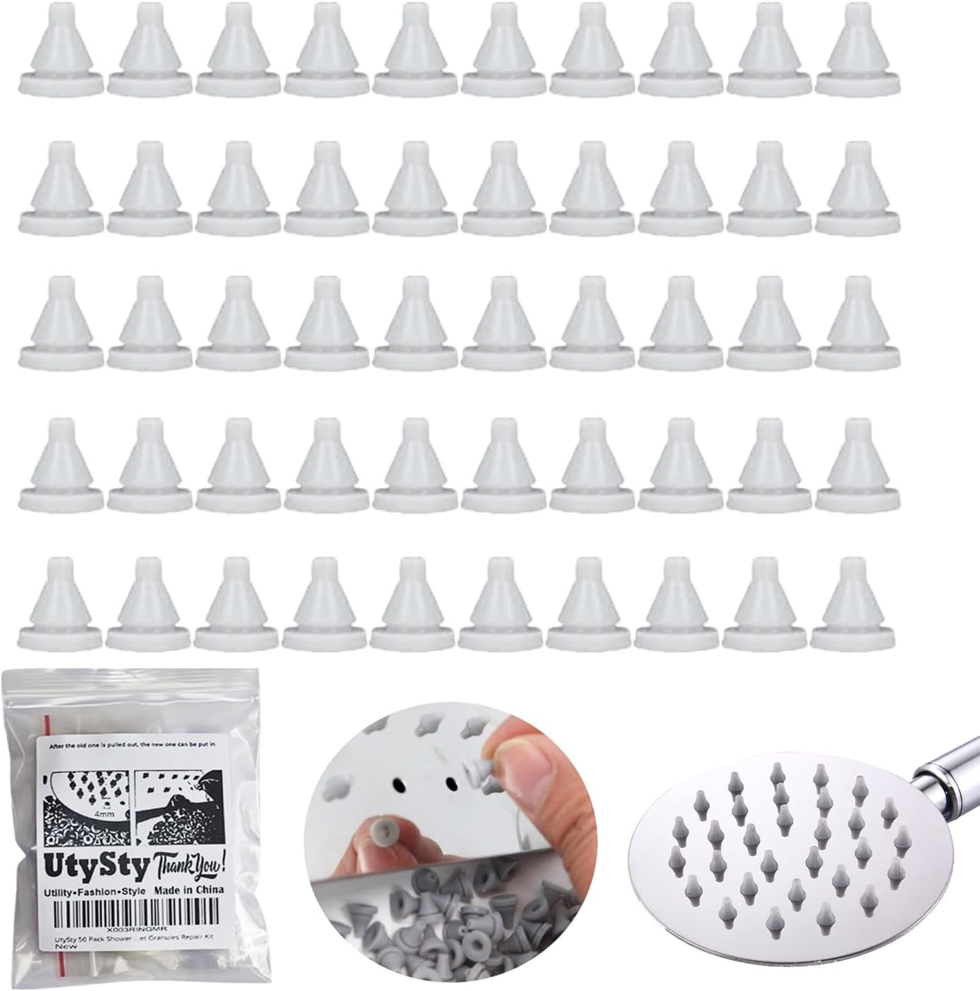 UKLL-50 Pack Rain Shower Head Nozzles Replacement Universal Shower Heads Nozzle Inserts Silicone Nibs Parts for High Pressure Showerhead Combo Rainfall Shower Head Handheld Spray Combo