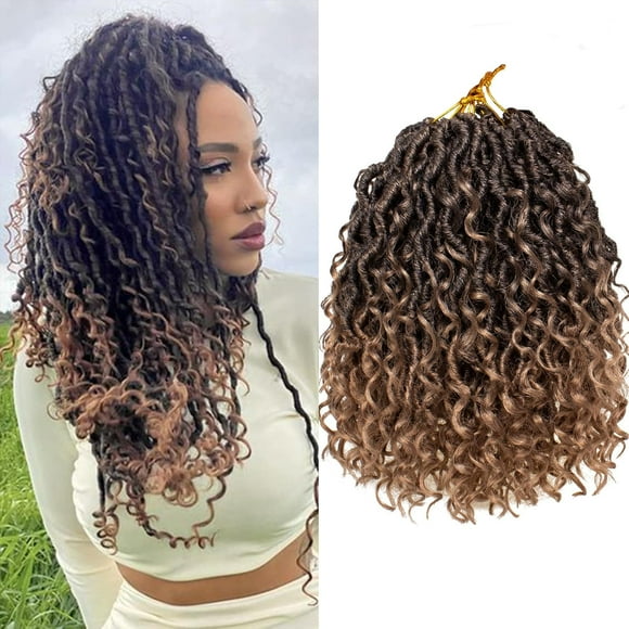 UKLL-8 Packs Goddess Locs Crochet Hair 12 Inch Ombre Curly Faux Locs Crochet Hair Pre-looped Soft River Locs Crochet Braids Boho Hippie Locs Synthetic Hair Extensions(T27#)