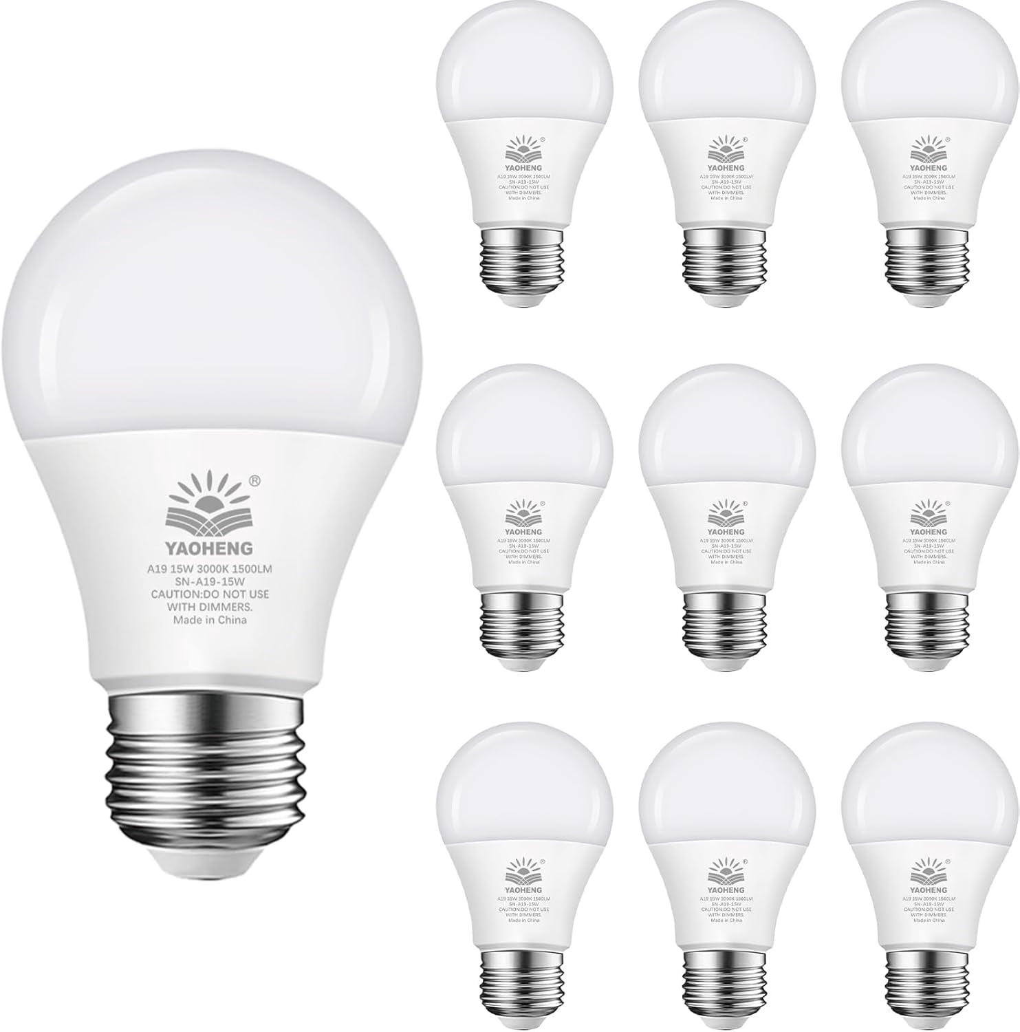 UKLL-A19 LED Light Bulb, 100 Watt Equivalent LED Bulbs, 3000K Warm White, 1500 Lumens, Standard E26 Base, Non-Dimmable, 15W Super Bright Light Bulbs for Home, Office Lamp, ETL Listed(10-Pack)