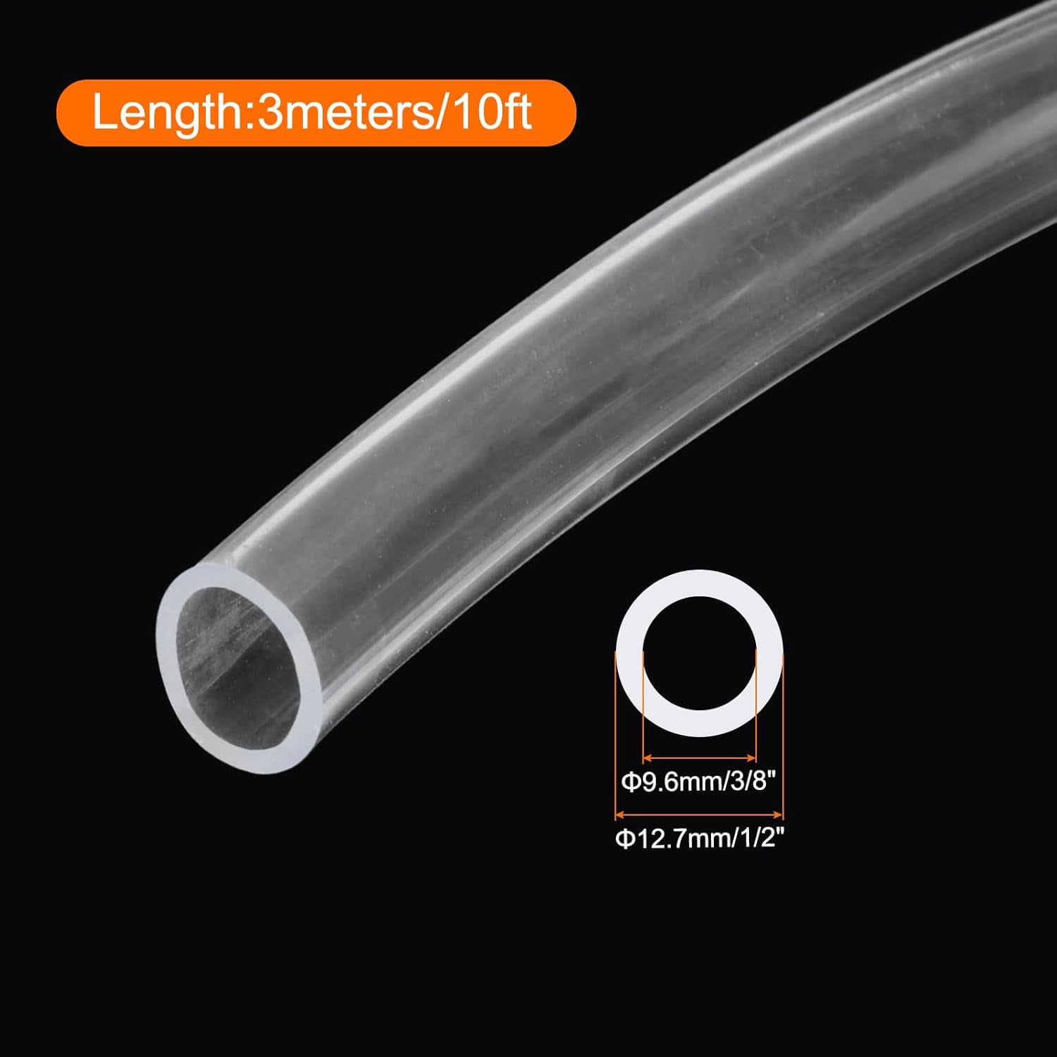 UKLL-Clear PVC Tubing 3/8" ID 1/2" OD Plastic PVC Tube Flexible Water Hose 10ft for Aquariums,Pump,Industrial Tubing, 9.5mm x 12.7mm, with 2pcs Clamps