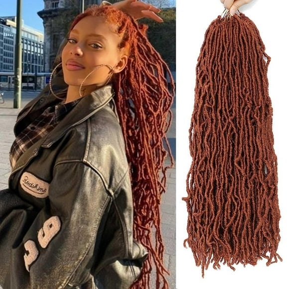 UKLL-Copper Faux Locs Crochet Hair-24 Inch 6 Packs Ginger Soft Locs Crochet Hair Goddess Locs Crochet Braids For Women Pre Looped Synthetic Braid Locs For Human Hair Extensions(24in,6packs,350#)