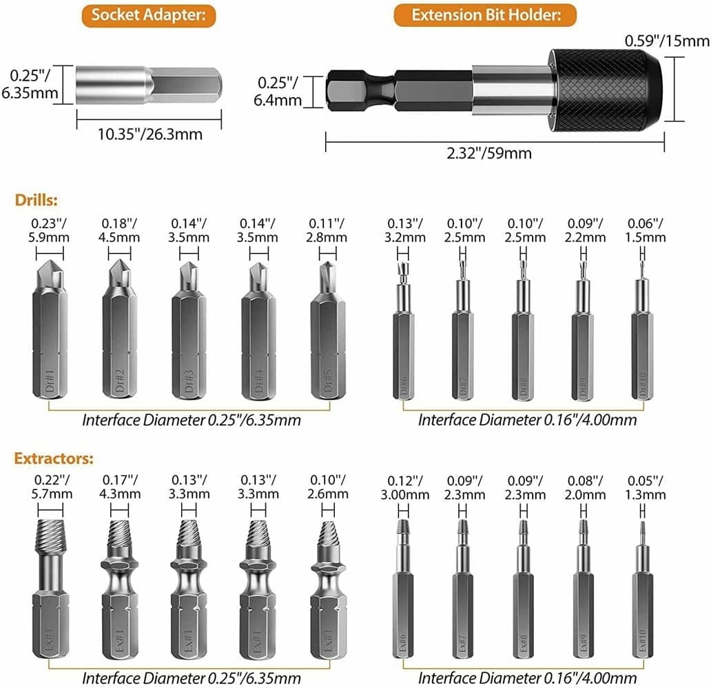 UKLL-Damaged Screw Extractor Kit,Stripped Screw Extractor set,22 PCS ...