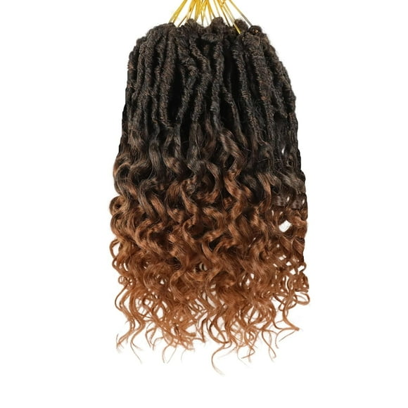 UKLL-Deep Faux Locs Crochet Hair 10 Inch 8 Packs Goddess Locs Crochet Hair T30 Soft Faux Crochet Braids with Curly Ends Prelooped Deep Wave Croceht Braids for Black Women(Black mixed Dark Brown)