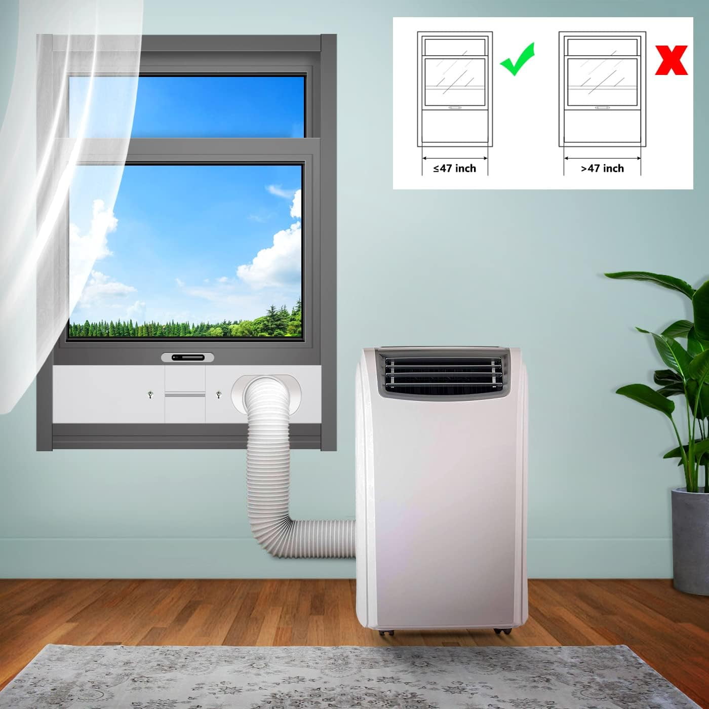 UKLL-Gulrear Portable AC Window Vent Kit for Double-Hung/Small sliding windows 26"-47"Adjustable With 5.1"/5.9" Universal Coupler &2 Weather Strippings Fit LG/Hisense/Hair etc Portable ac Window Seal