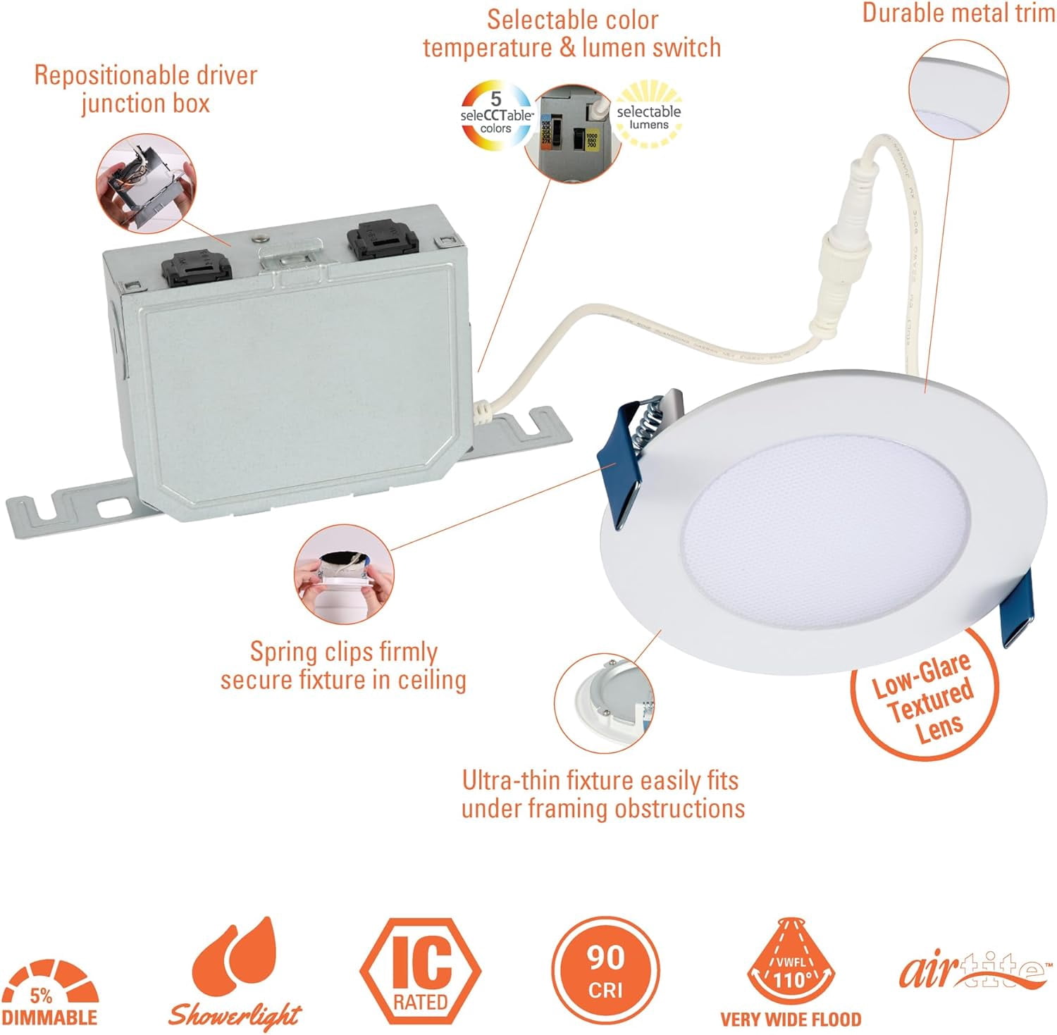 UKLL-HLB 4 Inch Thin Recessed Indoor/Outdoor LED Downlight w/Selectable ...