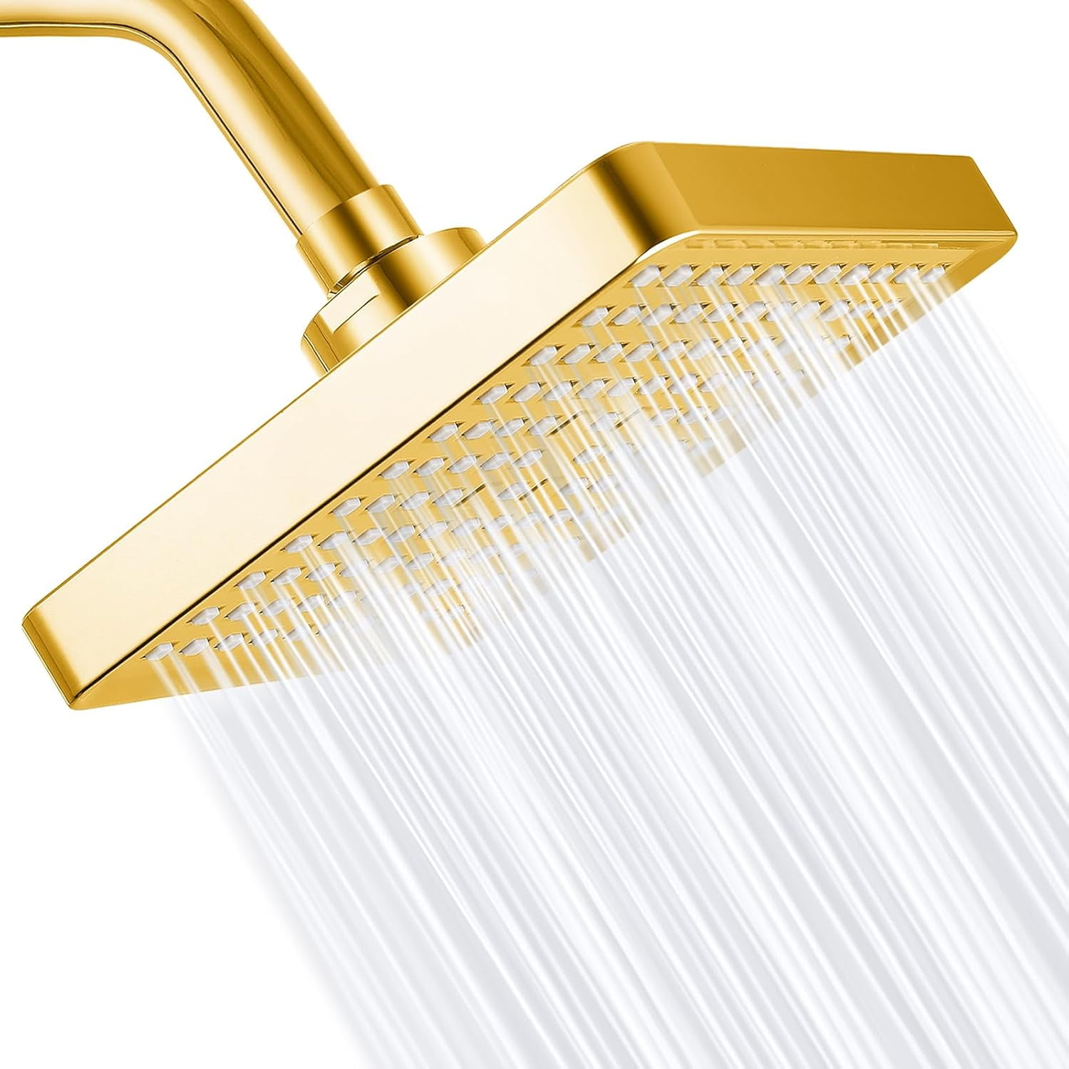 UKLL-High Pressure Rain Shower head, 6 Inch Square High Flow Rainfall Showerhead, Easy Clean Adjustable Replacement for Your Bathroom Shower Heads, Gold