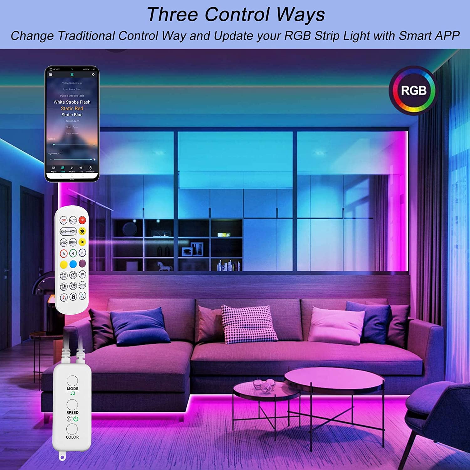 Programmable Bluetooth Led Controller UKLL-LED Remote Replacement with Controller, Bluetooth RGB LED ...