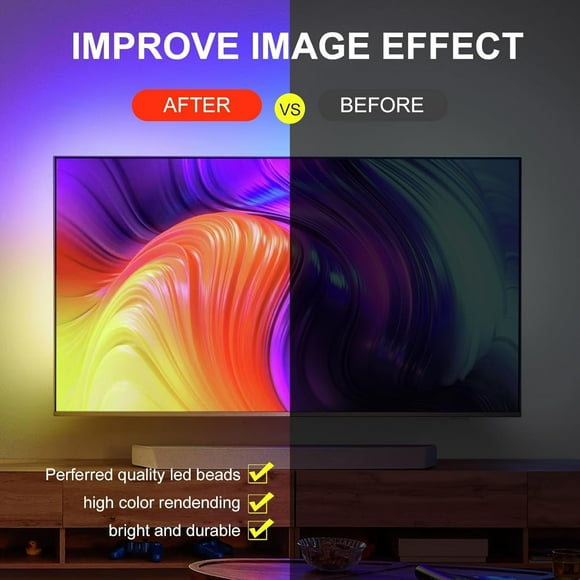 UKLL-LED Strip Lights, 19.68ft Smart RGB LED Lights for 55-85 Inch TVs, Music Sync Bluetooth App & Remote Control, USB-Powered for Gaming, Bedroom, PC, Home Theater