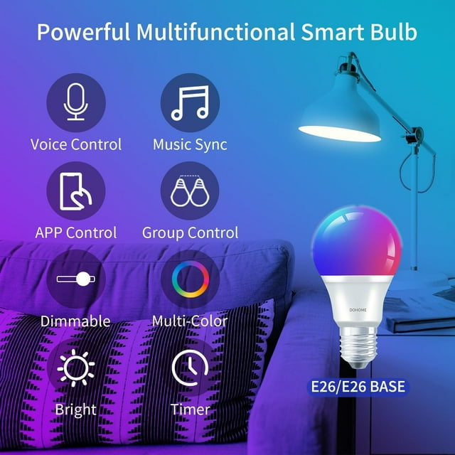 UKLL-Matter Smart Light Bulbs| 9W 900LM Compatible with Alexa, Matter, Apple Home, Google Home| 2.4GHz WiFi Bluetooth Light Bulb|Music Sync A19 E26 RGBWW Color Changing LED Light Bulb| 2Pack