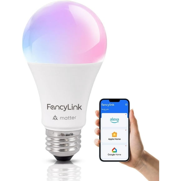 UKLL-Matter Smart Light Bulbs, Color Changing Light Bulb, Work with Alexa and Google Assistant, Apple Home,16 Million Colors RGBCW, WiFi & Bluetooth LED Light Bulbs, A19, 800 Lumens, 1 Pack