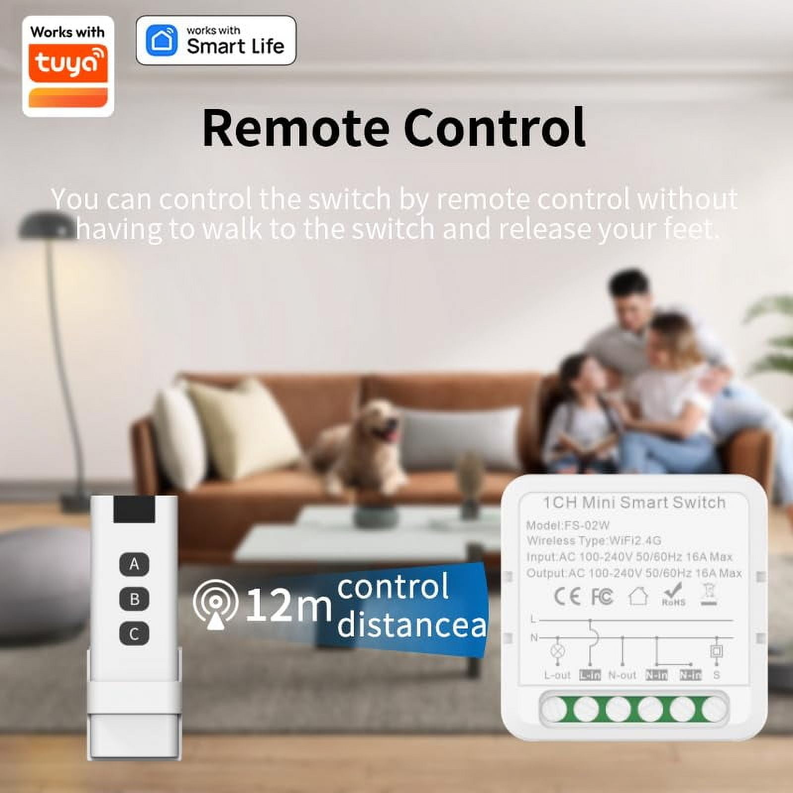 UKLL-Mini Smart Switch+433, Wireless Remote Control Outlet for Home ...