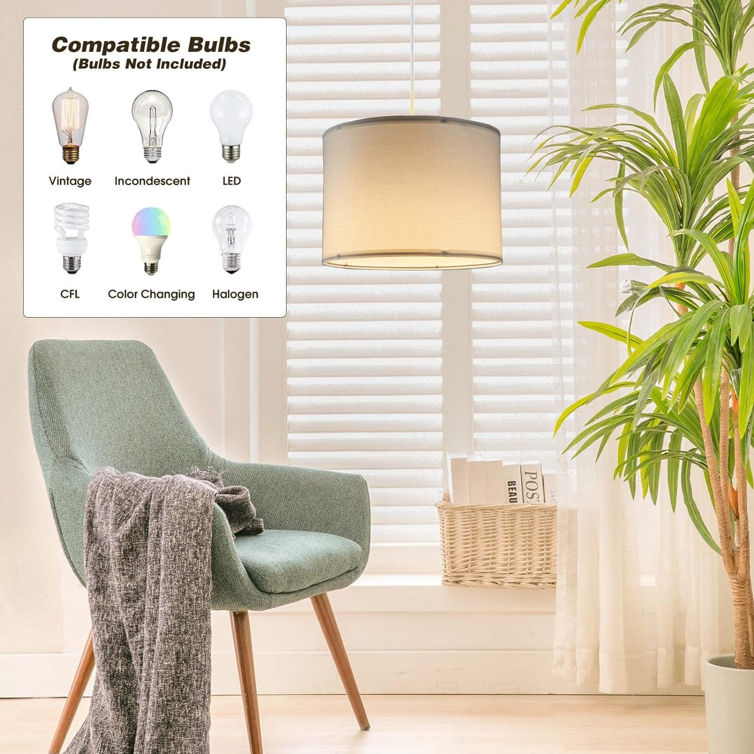 UKLL-Plug in Pendant Light, 15 FT Hanging Lamp with Plug in Cord, On ...