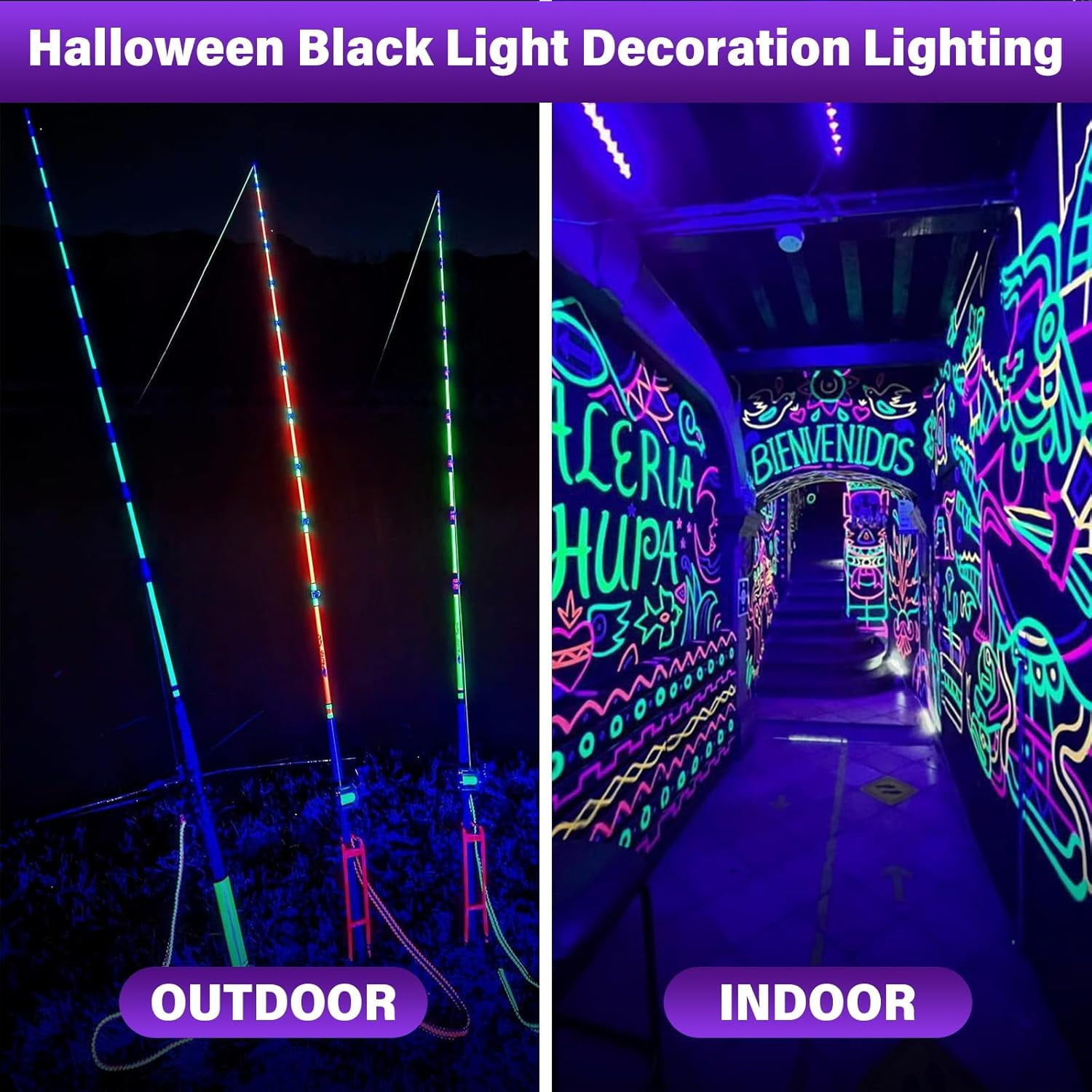 UKLL-Rechargeable Black Light Battery Powered Blacklight Cordless UV Black Lights for Halloween Glow Party Painting Night Fishing Cabinet and Display - (1 Pack)