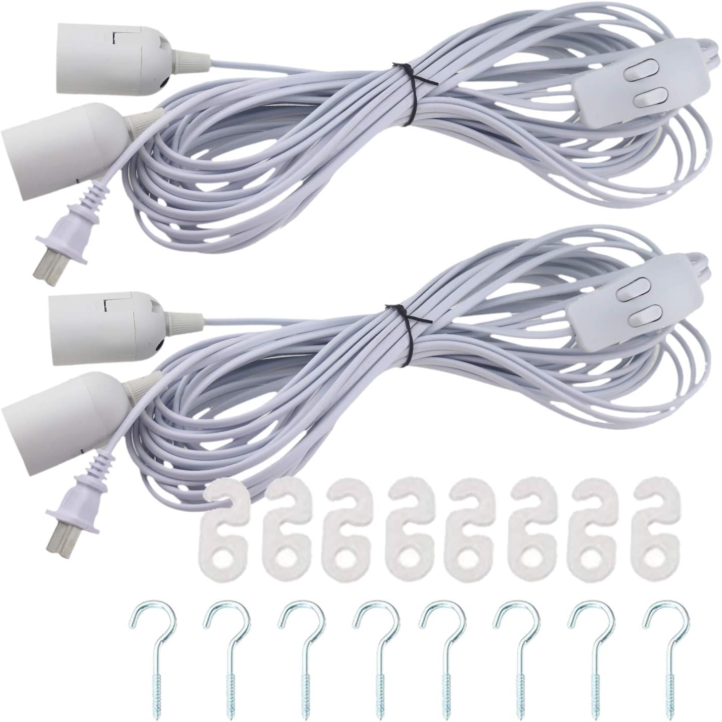 UKLL-Rextin 2 packs double E26/E27 LED Light socket 13FT extension cord with On/Off switch and US AC Power Plug Bulb Socket for Pendant Lighting Bulb Lamp in Kitchen Restaurant (21ft 1 to 2 sockets 2
