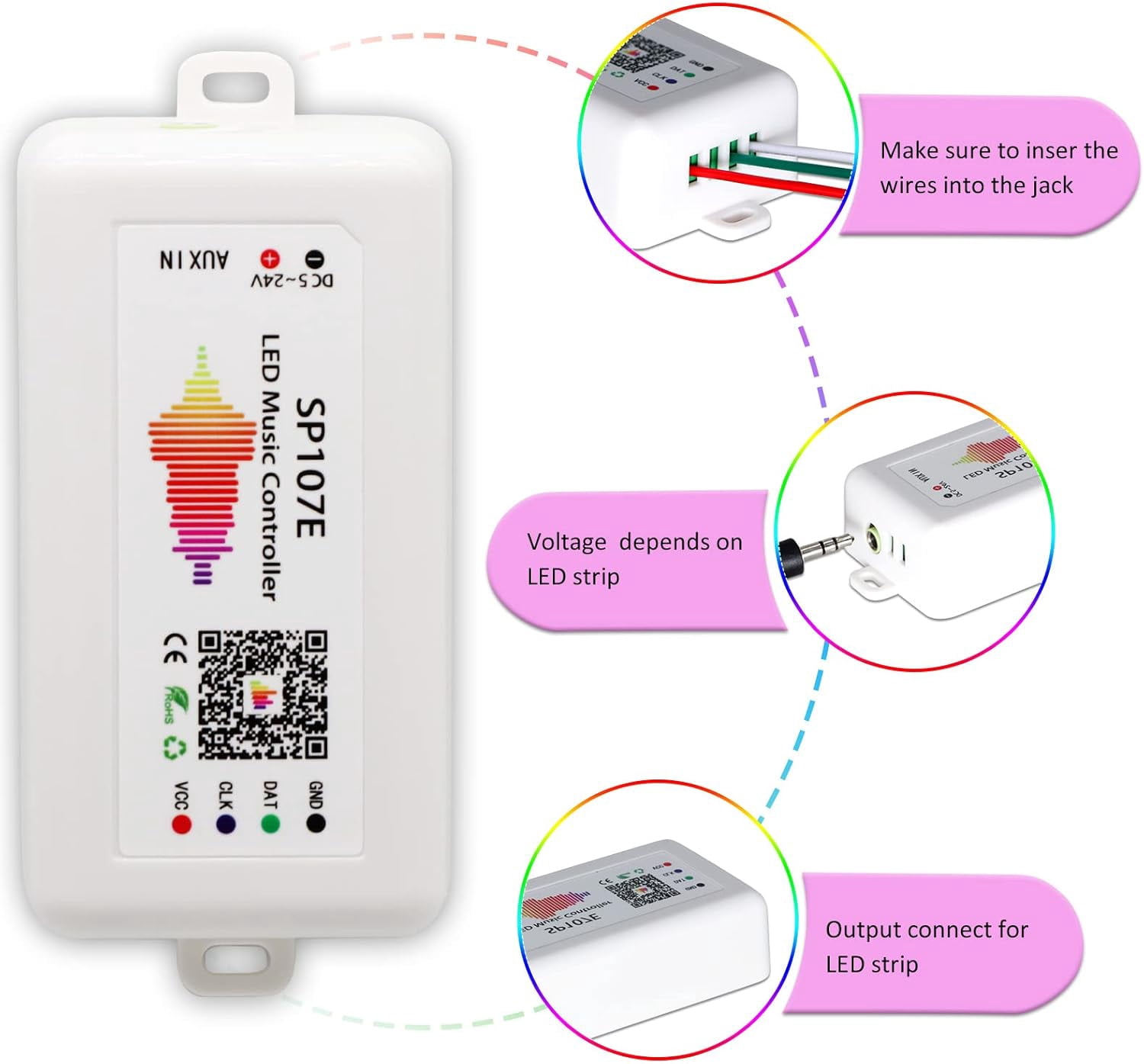 UKLL-SP107e LED Music Controller Kit - Music-Sync RGB Pixel Controller ...
