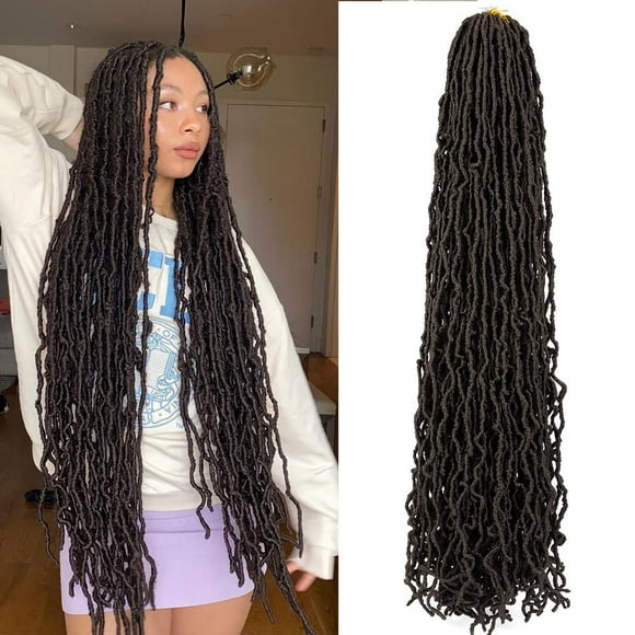 UKLL-Soft Locs 36 Inch Faux Crochet Hair 4 Packs Pre-Looped for Women Super Long Goddess Curly Synthetic Hair Extensions (36 Inch, 4#)