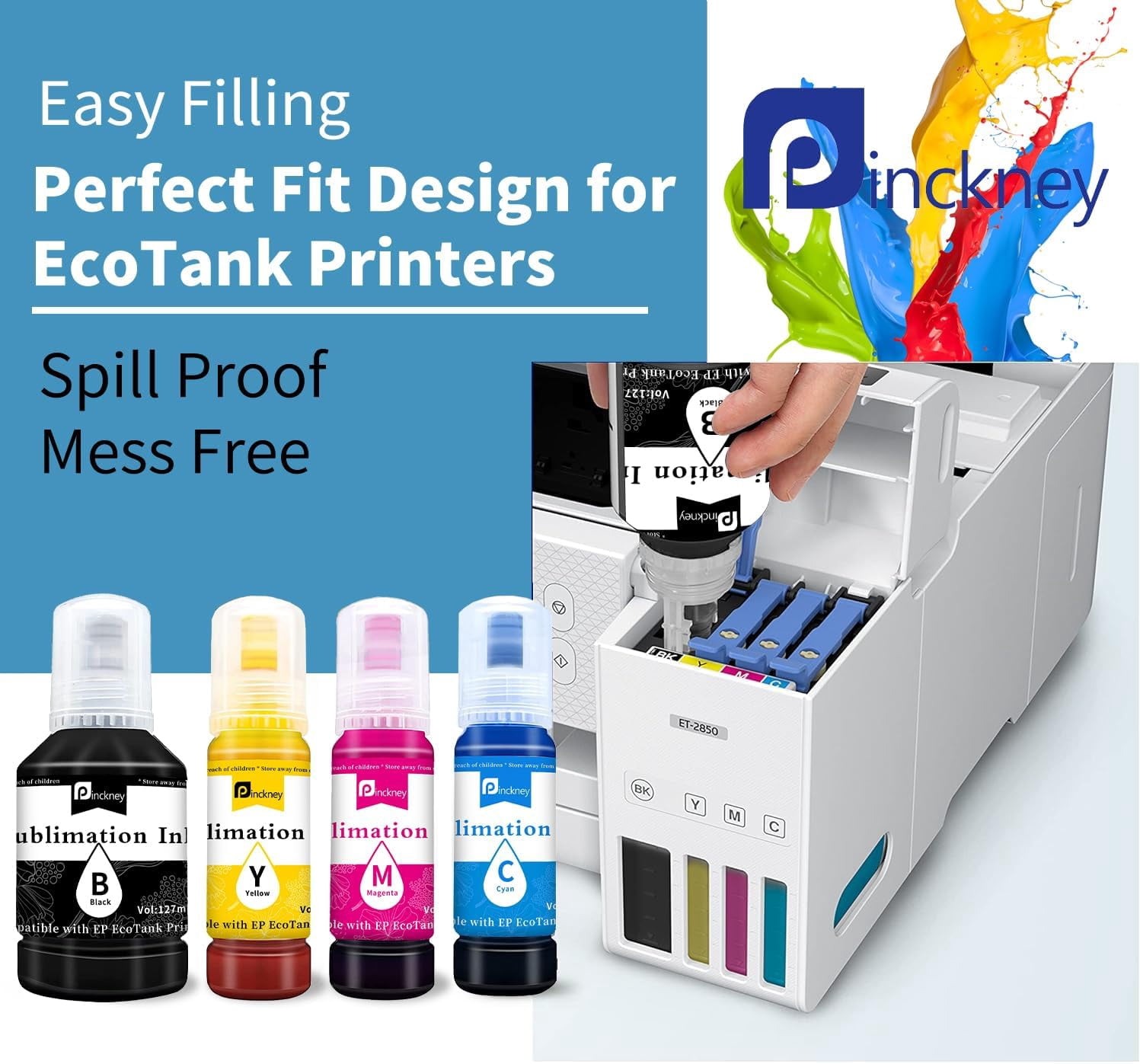 UKLL-Sublimation Ink Refill for EcoTank Printer ET-2400 ET-2720 ET-2760 ET-2800 ET-2803 ET-2830 ET-4800 ET-3760 ET-2850 ET-4700 ET-15000, Vibrant Color ICC-Free