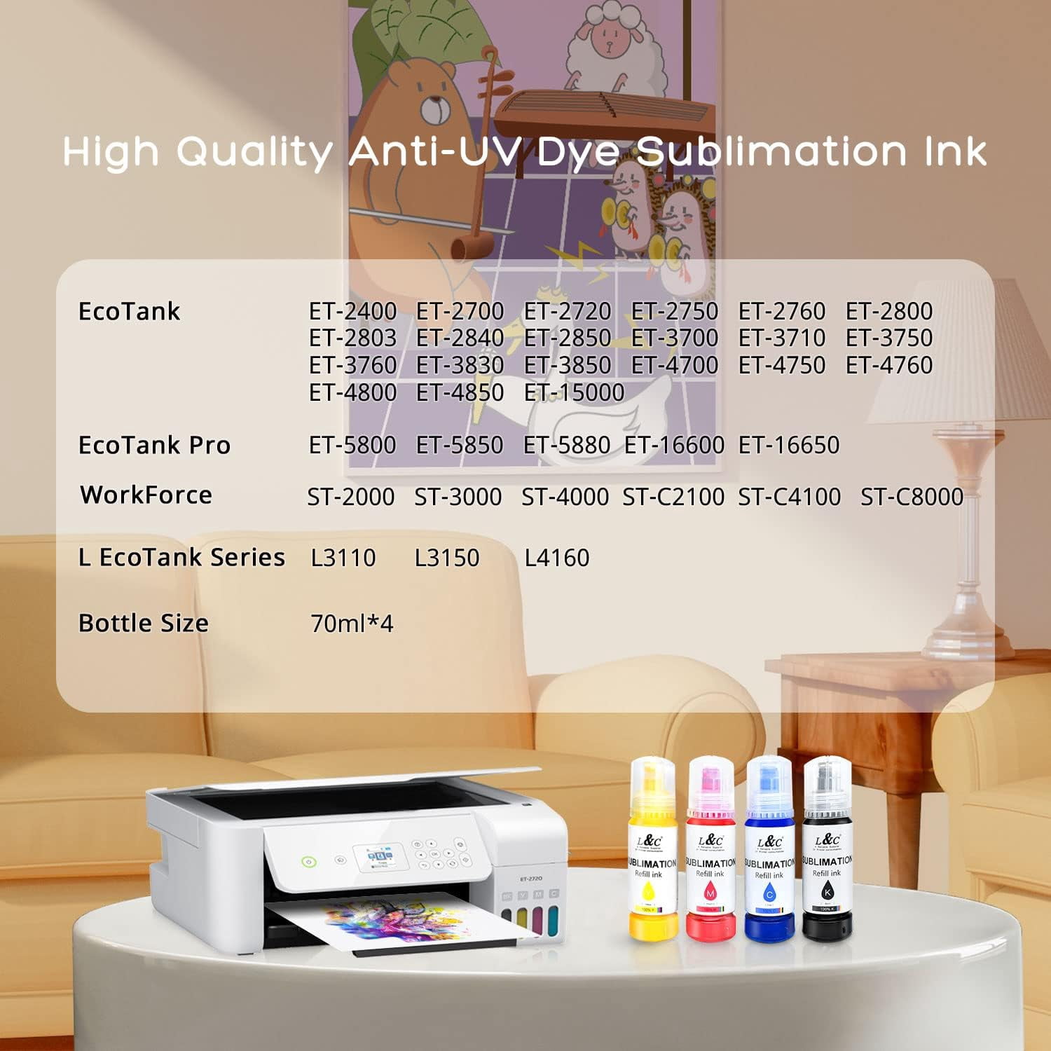 UKLL-Sublimation Ink for Epson 2803 2800 ET-2400 ET-2840 ET-2803 ET-2720 ET-2760 ET 2750 ET 2850 ET-15000 EcoTank Printer
