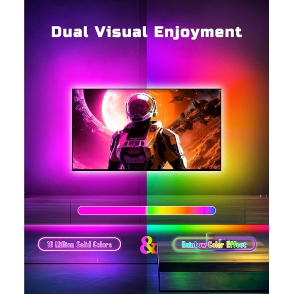 UKLL-TV Led Backlight, 23ft LED Lights for TV Behind for 75-100 inch, RGBICW Glow USB Led Light Strip for TV Lighting Color Changing Music Sync Bluetooth APP Control for Bedroom HDTV