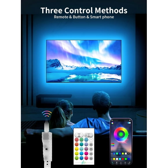 UKLL-TV Lights Behind, 19.68ft LED Lights for 55-85 Inch TV, RGB TV Backlight, Music Sync Bluetooth APP and Remote Control Strip Lights USB Powered for Bedroom Gaming Room Decor