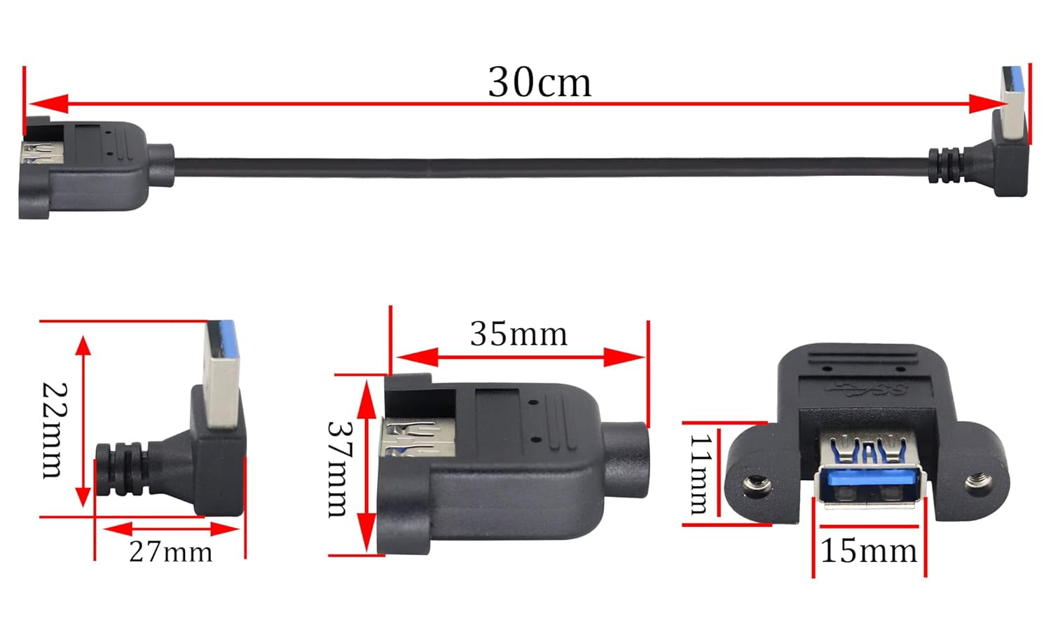 UKLL-USB 3.0 Right Angle Male to Female Extension Cable USB 3.0 A Down ...
