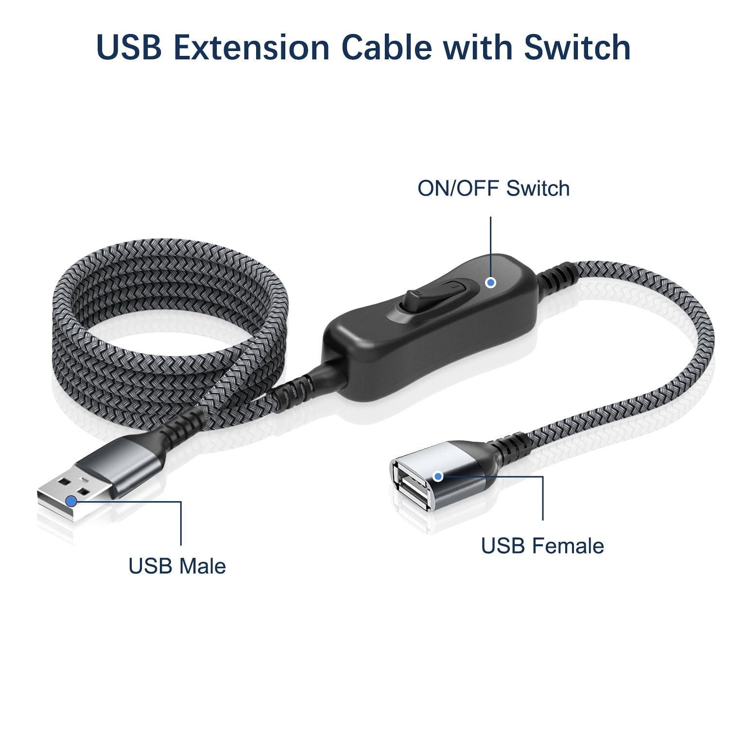 UKLL-USB Extension Cable with On/Off Switch 10FT,Type A Male to Female ...