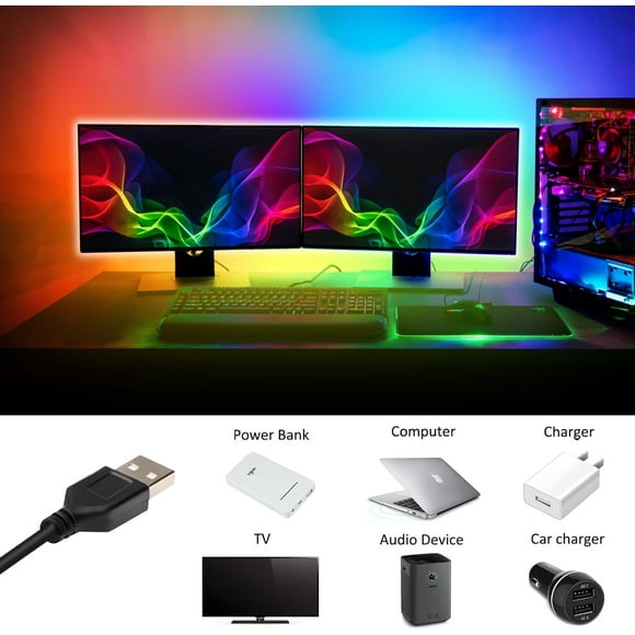 UKLL-USB LED Strip Lights 13.2ft, USB Powered LED Light with 24-Keys Remote Controller Waterproof RGB Flexible Color Changing LED Strip Light for TV Backlights, Bedroom, Desk, PC, Camping & Home Deco