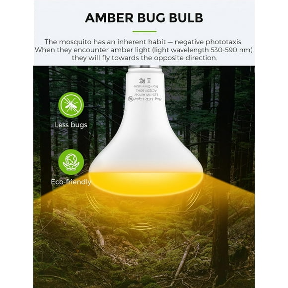 UKLL-Yellow Bug Light Bulbs Outdoor, 65W Equivalent BR30 Bug Flood Lights for Outside, Non-Attracting, 11W Amber Porch Lights, E26 Base, Non-Dimmable, for Patio Deck Backyard, 3 Pack