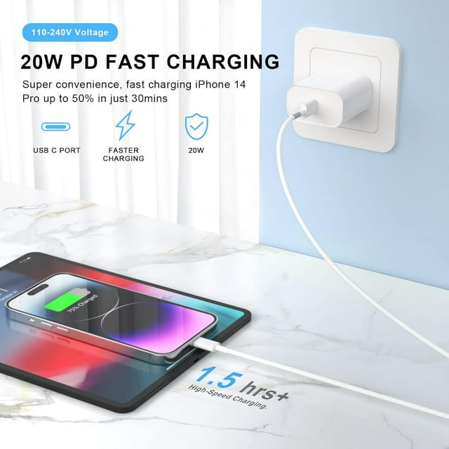 UKLL-iPhone Charger Fast Charging 10 FT, 2 Pack [MFi Certified] 10FT Long Type C to Lightning Fast Charging Cable with 20W USB C Wall Charger Block Compatible for iPhone 14 13 12 11 Pro Max XS XR X 8