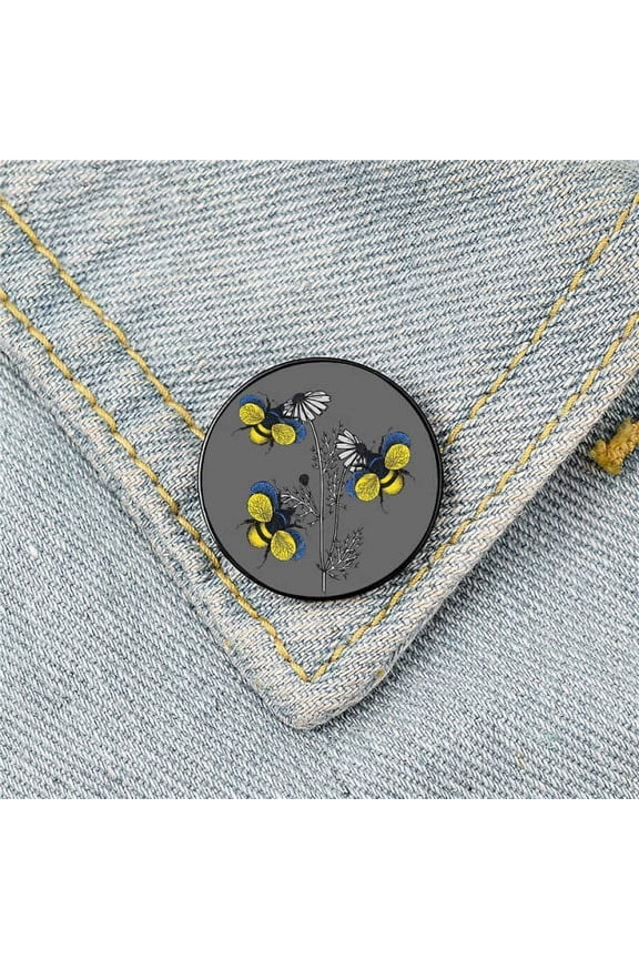 UKRAINE FLAG BEE PIN, I Stand With Ukraine Support Brooch Badge Button Pin, .79" / 2cm