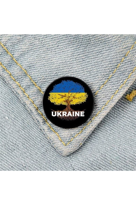 UKRAINE FLAG TREE PIN, I Stand With Ukraine Support Brooch Badge Button Pin, .79" / 2cm