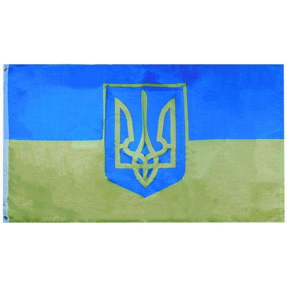 UKRAINE TRIDENT FLAG, 3'X5'   Ukrainian banner 100D FABRIC