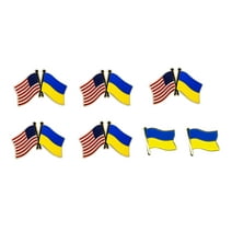 UKRAINE / USA Cross Friendship Flag Pins + 2 x Free Ukrainian Waving Flag Lapel Pins - 1.125" (5 Pack)