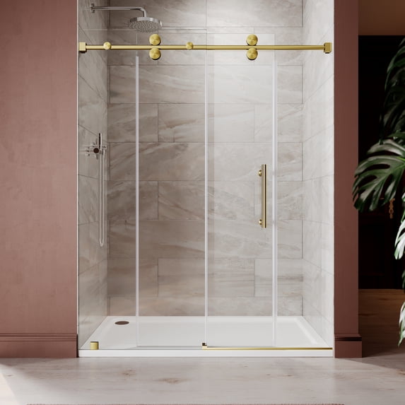 UKS04-50-55 Inch x 80 Inch Sliding Frameless Shower Door, 3/8" Tempered Glass with Easy-Cleaning Coating, Stainless Steel Rollers & SGCC-Certified Stability
