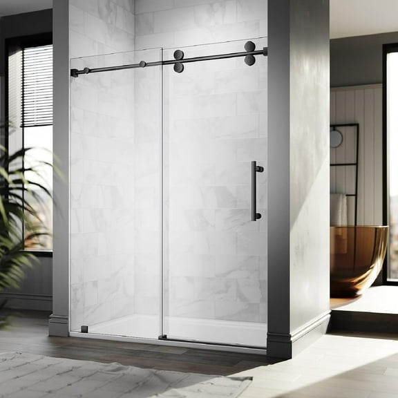 Sliding Frameless Shower Door, 3/8" Tempered Glass with Easy-Cleaning Coating, Stainless Steel Rollers & SGCC-Certified Stability