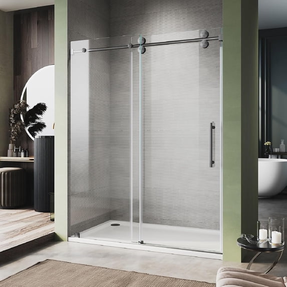 UKS04-50-55 Inch x 80 Inch Sliding Frameless Shower Door, 3/8" Tempered Glass with Easy-Cleaning Coating, Stainless Steel Rollers & SGCC-Certified Stability