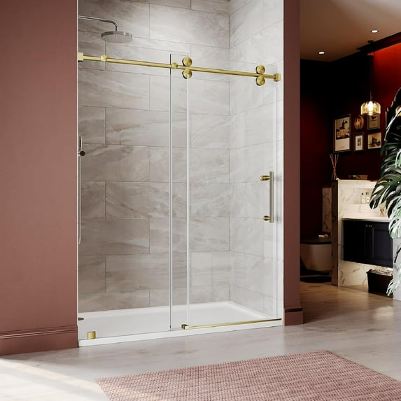 UKS04-50-55 Inch x 80 Inch Sliding Frameless Shower Door, 3/8" Tempered Glass with Easy-Cleaning Coating, Stainless Steel Rollers & SGCC-Certified Stability