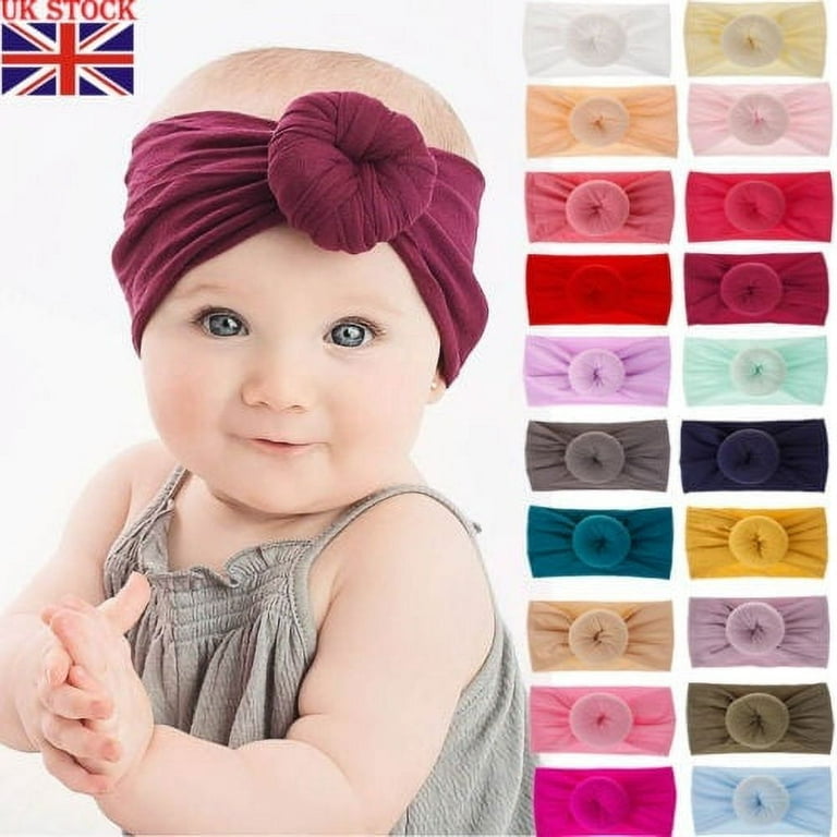 UKSTOCK Girl Kids Baby Nylon Bow Hairband Headband Stretch Turban Knot Head  Wrap 20 Colors 