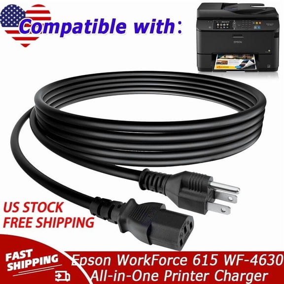 UL 6ft AC Power Cord Compatible with Epson WorkForce 615 WF-4630 WF-4640 All-in-One Printer
