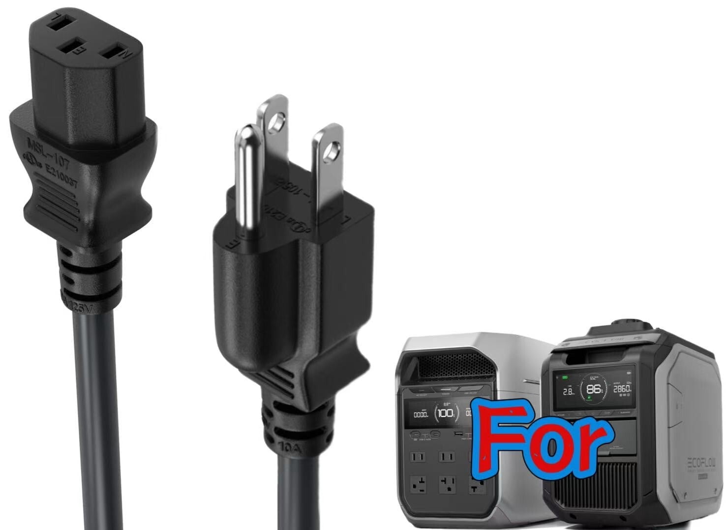 UL 6ft Power Cord Compatible with EF EcoFlow Delta 3 / Delta 3 Plus Portable Power Station