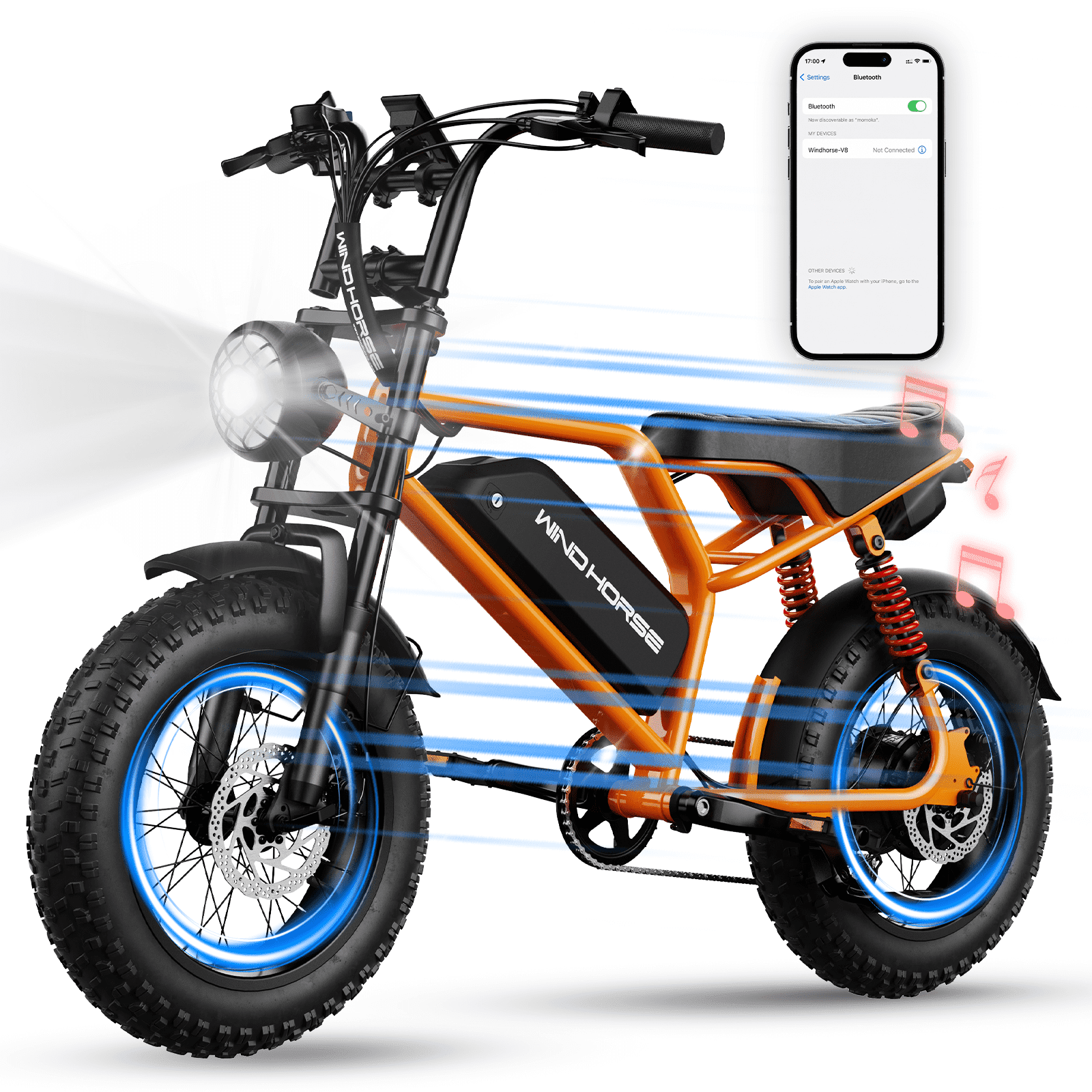 WINDHORSE Electric Bike for Adults, 750W Motor, 20 mph, 48V 15Ah Removable Battery 35-65 Miles Range, 16" Fat Tire E Mountain Bike, Built-in Speaker