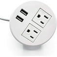thumbnail image 1 of UL Certified Desktop Power Grommet with Two Power Sockets, Two Quick USB Charging Ports, 6FT Power Cord and Lock Ring (White), 1 of 5