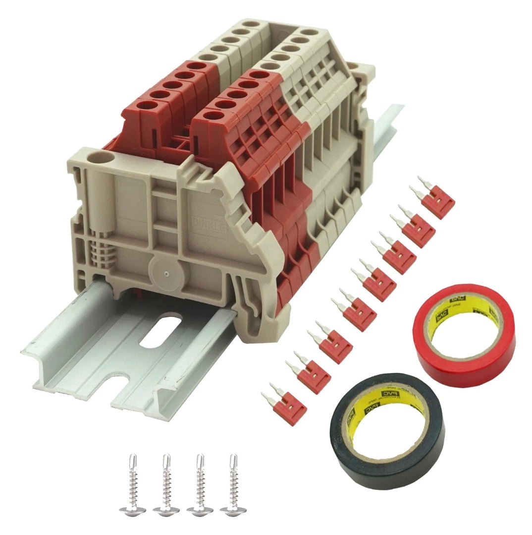UL Listed 10 Gang DIN Rail Terminal Blocks, with (8) 2P Jumpers,6-20 AWG, 60 Amp, 600 Volt