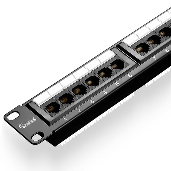UL Listed 24 Port Cat6A Patch Panel, 10Gb Ethernet, 1U 19-Inch Rack or Wall Mount, UTP Network Patch Panel, Heavy-Duty Steel, Color-Coded T568A/B, 110/Krone Compatible, Black