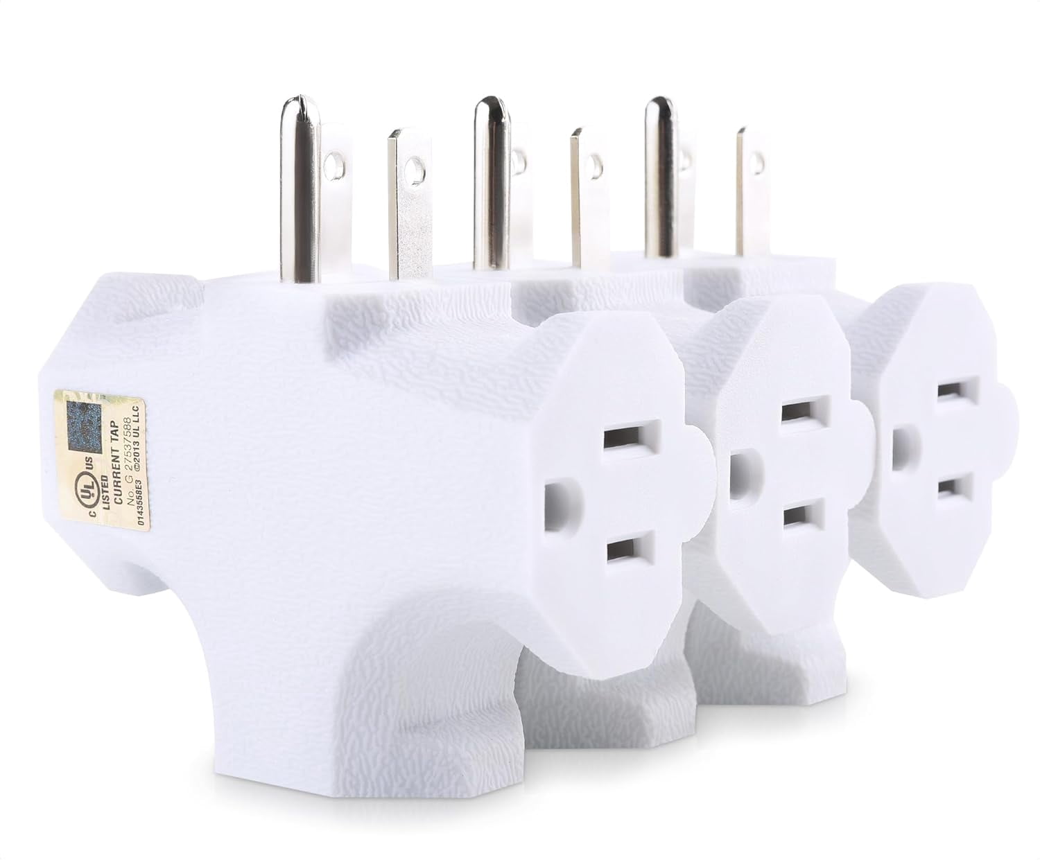 [UL Listed] 3-Pack 3 Way Plug Adapter 15A 1875W, 3 Prong 3 Outlet ...
