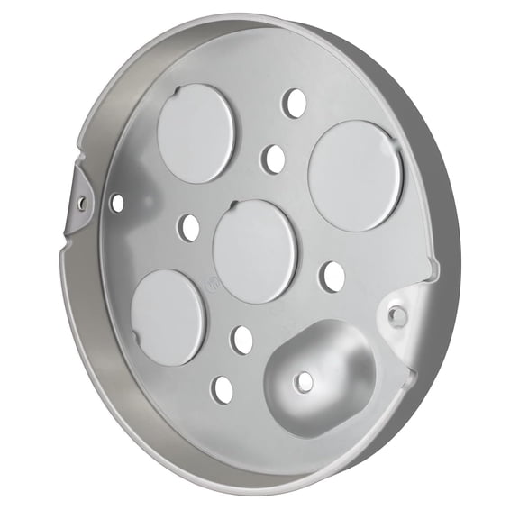 UL Listed 4 Inch Round Pancake Box, Shallow Electrical Box 1/2" Deep, Galvanized Steel, x Bottom Knockouts, Ground Emboss, 6.3 cu in, for Light Fixtures & Junction, 1 Pack