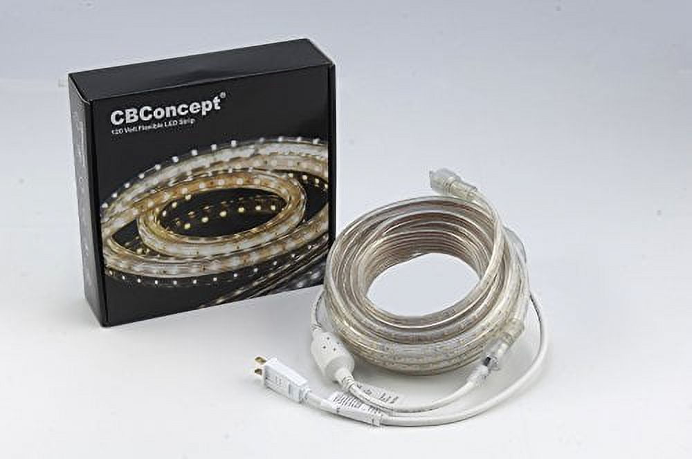 UL Listed, 50 Feet, 5500 Lumen, 3000K Warm White, Dimmable, 110-120V AC Flexible Flat LED Strip Rope Light, 930 Units 3528 SMD LEDs, Indoor/Outdoor Use, Accessories Included, [Read